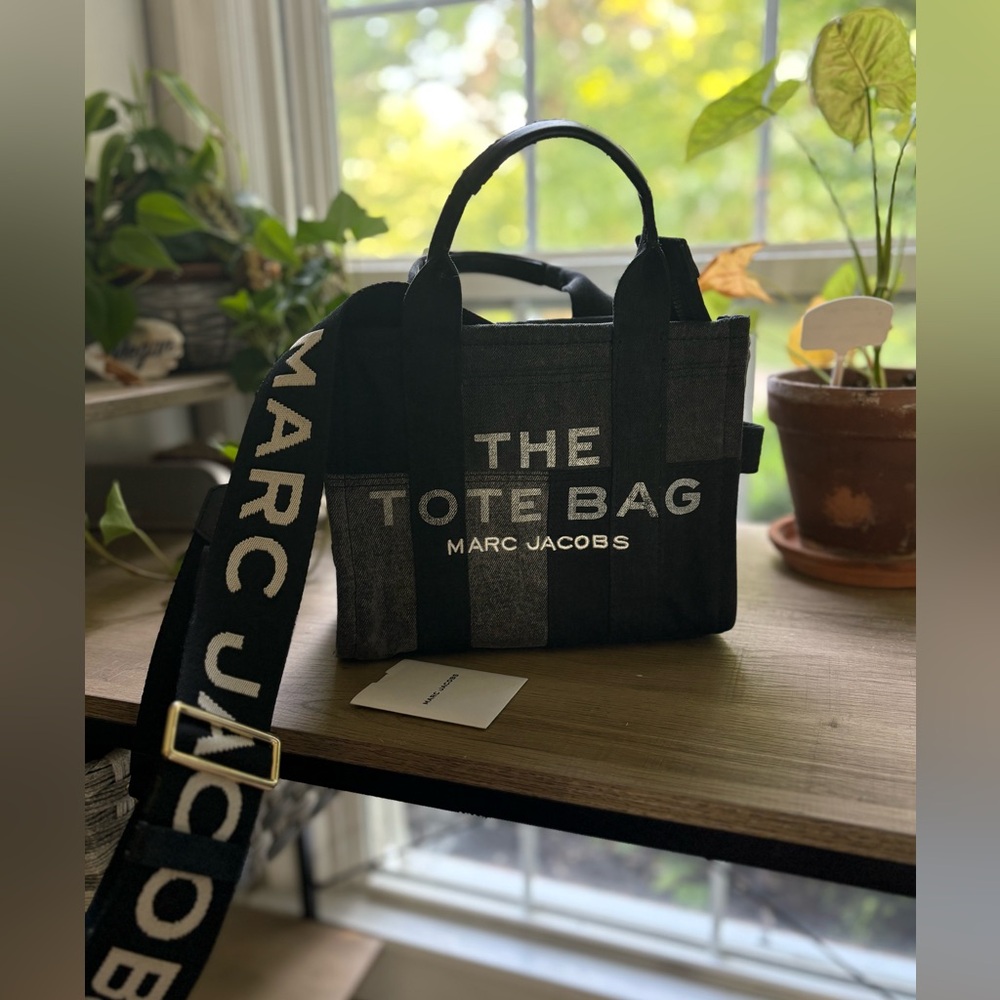 MARC JACOBS black & grey patchwork denim Tote Bag